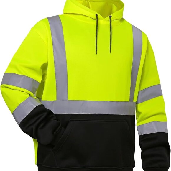 Cold Weather Hi Vis Hoodie for Men, Reflective Safety Work Sweatshirt 2XL - Picture 1 of 6
